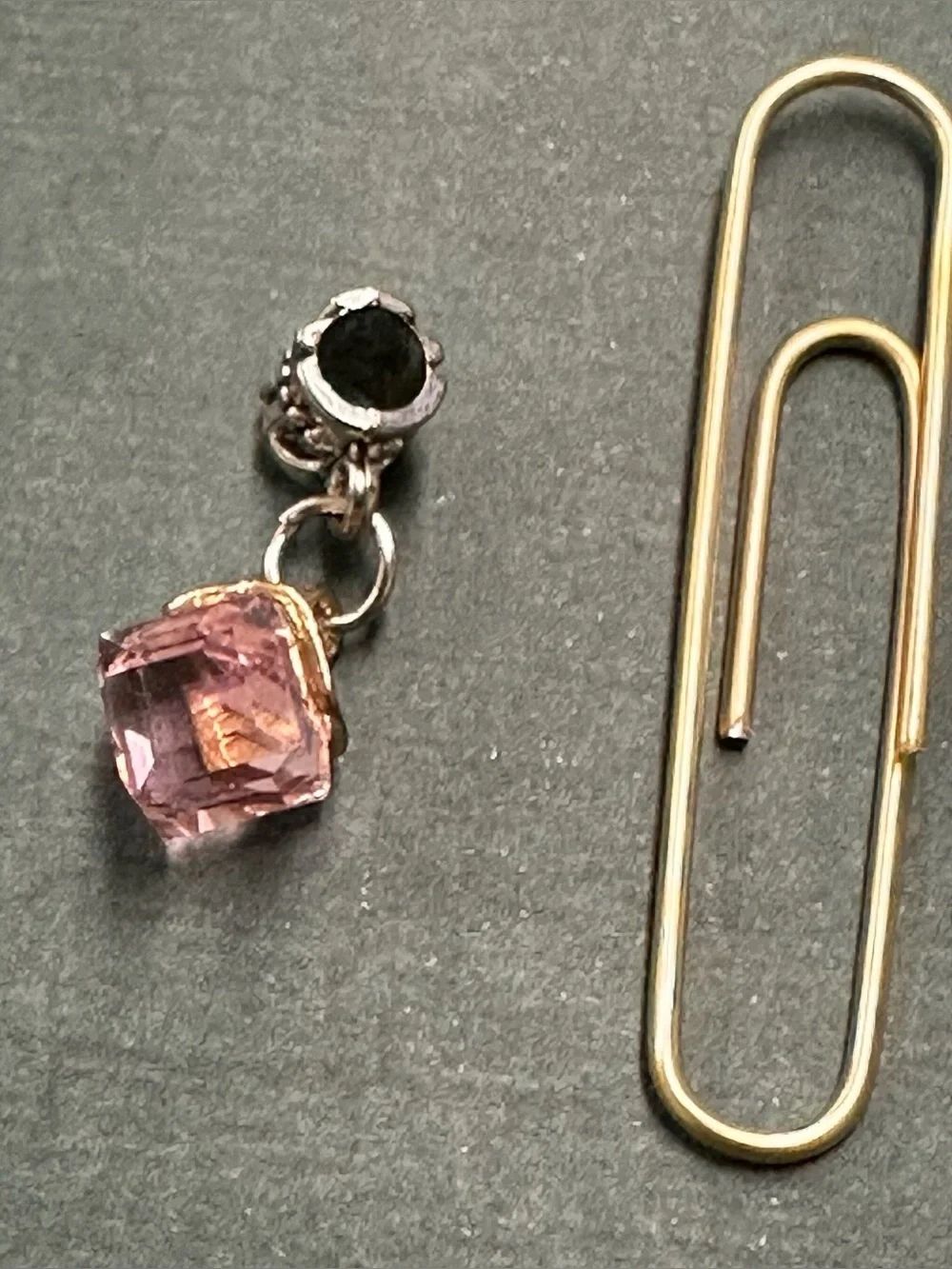 Silver Pink Cube Glass Crystal Dangle Charm October Birthstone B11